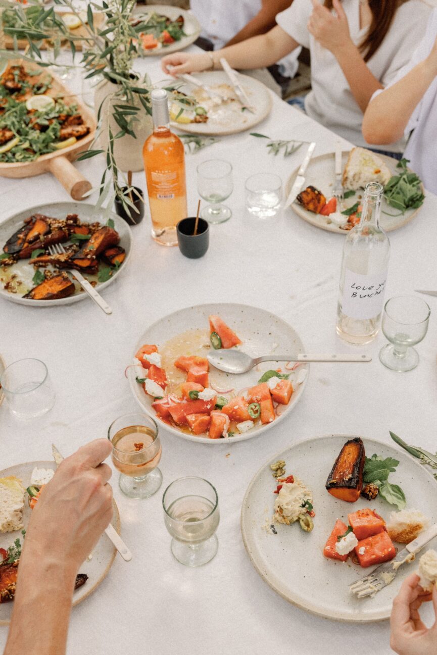 watermelon salad on table