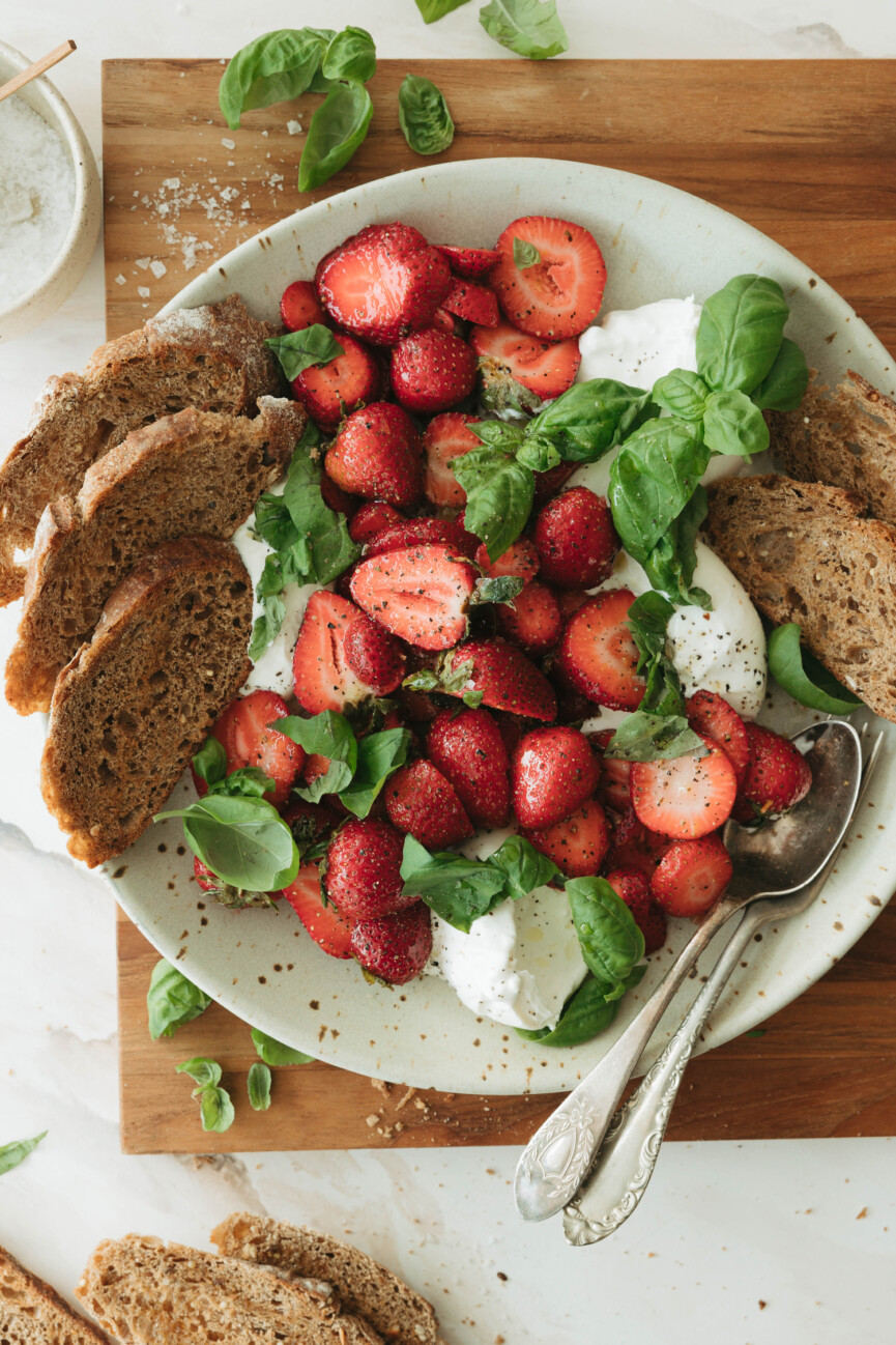 Strawberry caprese salad with burrata