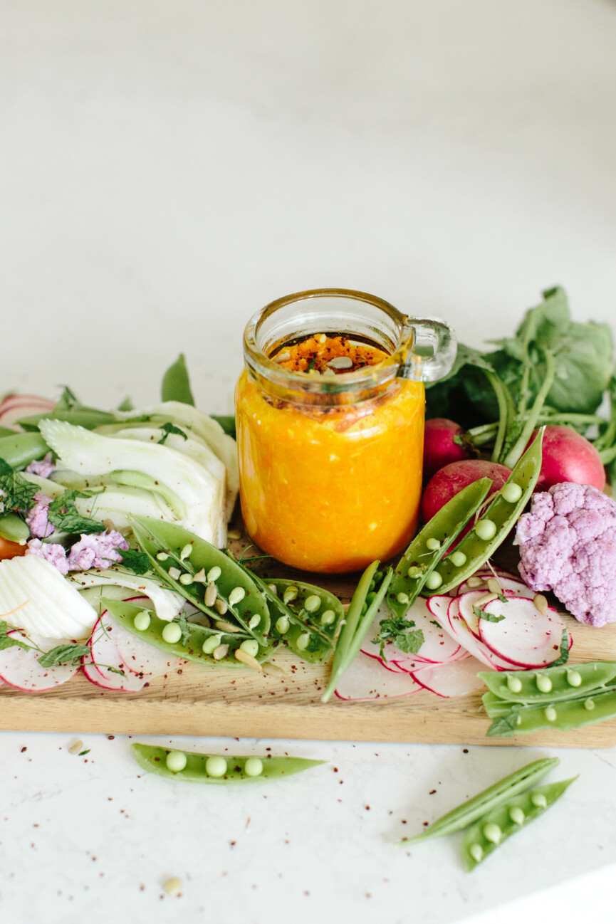 Carrot turmeric hummus and crudite 