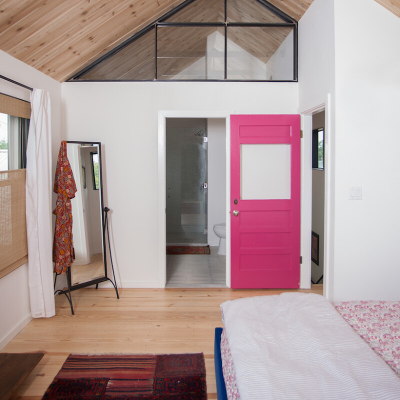 vault ceilings and pink door