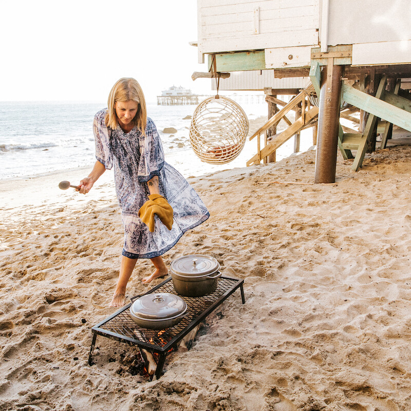 malibu beach dinner over an open fire near the pier at the home of Shelley Klein Armistead, COO of Gjelina Group