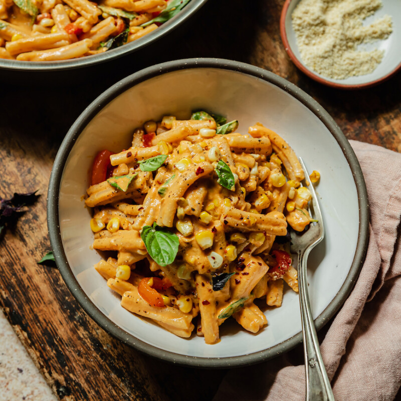 Vegan red pepper pasta recipe.