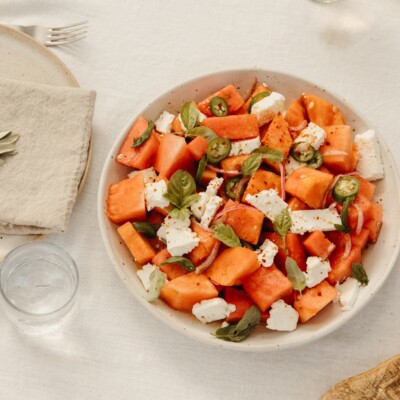 watermelon salad on table_spicy watermelon feta salad